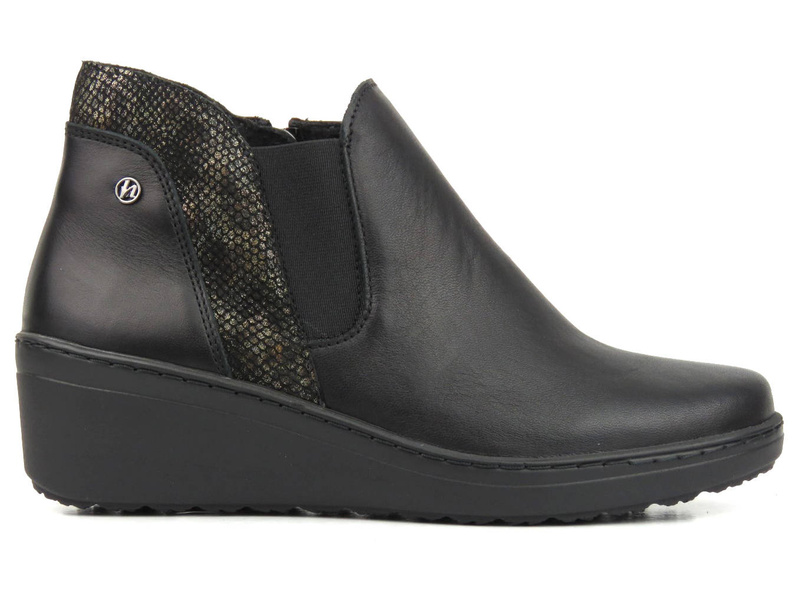 Eleganckie botki damskie na koturnie - HELIOS Komfort 596, czarne 2