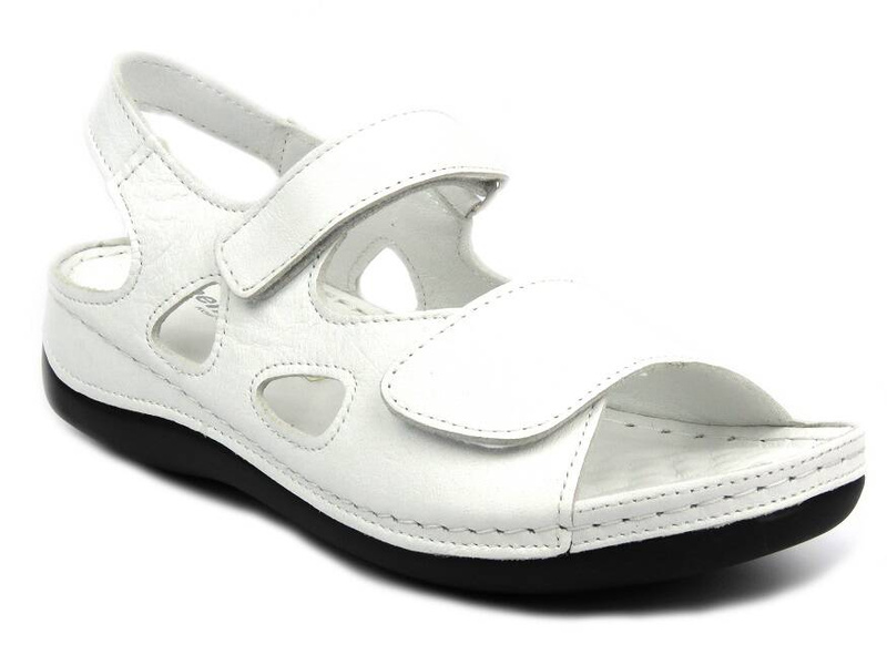 Skórzane sandały damskie na rzepy - Helios 1203, białe