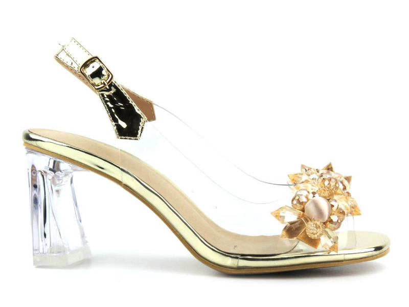 Silikonowe sandały damskie na obcasie - S. Barski MR-C1, złote