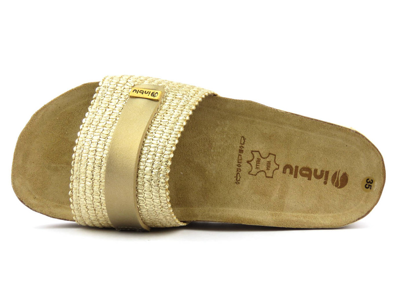 Klapki damskie ze skórzaną wkładką - INBLU NM-25, platynowe