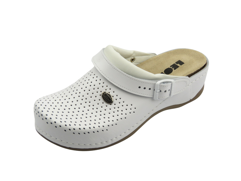 Skórzane Klapki Damskie Leon 2023 białe