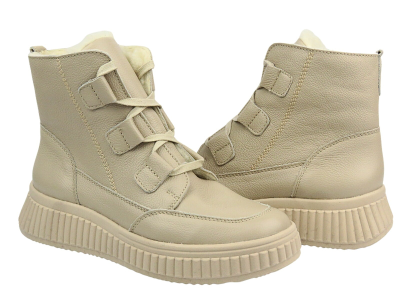 Botki Damskie Polskiej Marki HELIOS Komfort 559 Ecru Na Zamek