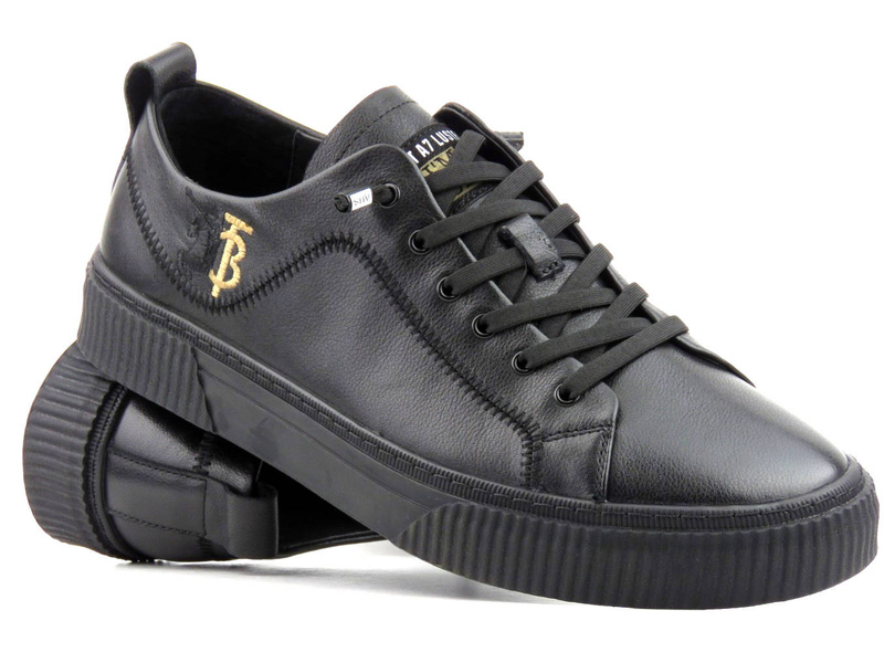 Skórzane sneakersy męskie - JOHN DOUBARE A921-1, czarne