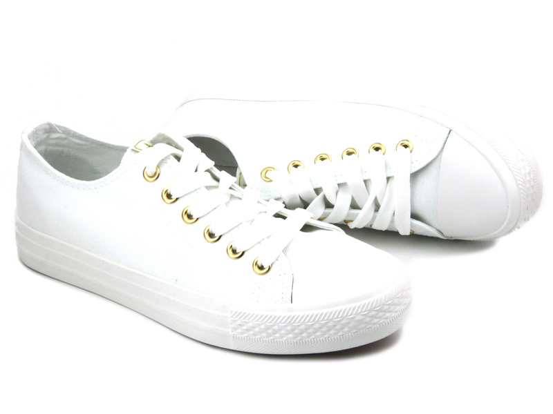 Jednolite, białe trampki damskie - NEWS 9SP30-1141, białe