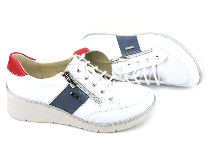 Skórzane półbuty damskie, sneakersy z granatowym zdobieniem - HELIOS Komfort 406, białe 3