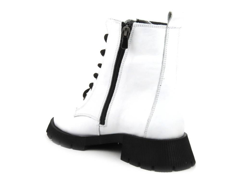 Botki damskie skórzane na klocku - VENEZIA G0153128, białe
