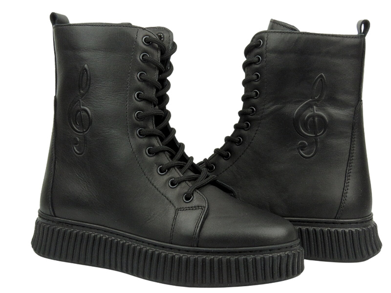 Botki damskie skórzane na platformie - VENEZIA A012LEBLOBB082, czarne