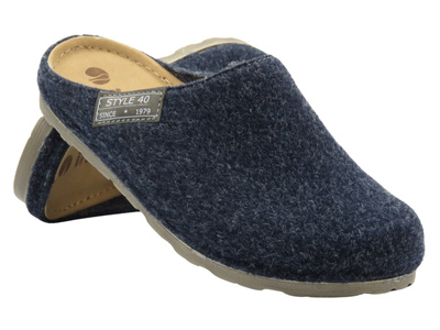 Filcowe kapcie męskie ze skórzaną wkładką - INBLU PIETRO, granatowe