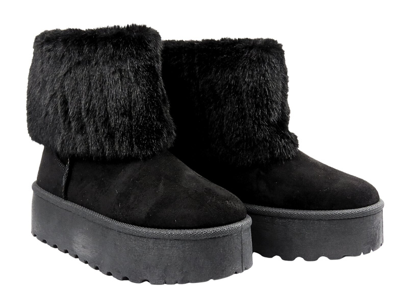 Stylowe botki damskie z futerkiem News 24BT30‑8020, czarne