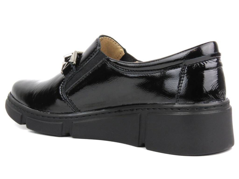 Skórzane półbuty damskie lakierowane - HELIOS Komfort 404-2, czarne