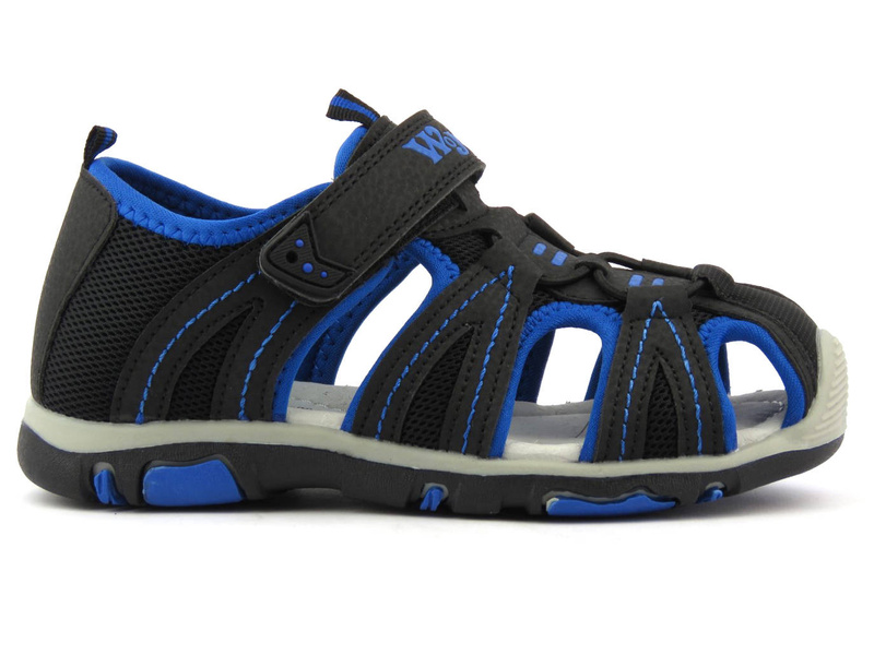 Sandały dziecięce, młodzieżowe z zakrytymi palcami - WOJTYŁKO 22313, czarno-niebieskie