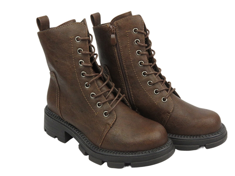 Ocieplane Botki Damskie - Potocki 24-96303 Brązowe Na Zamek