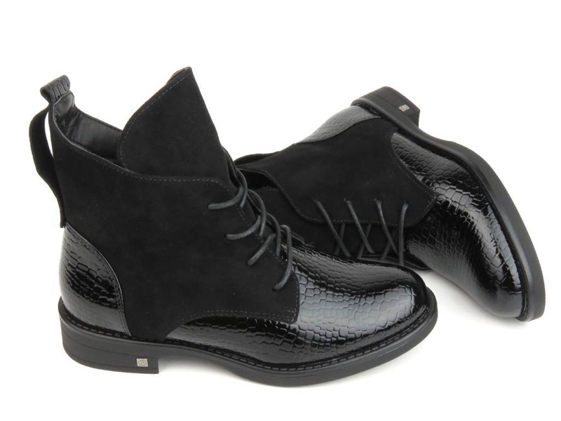 Ocieplane botki damskie - Potocki 23-12080BKC, czarne