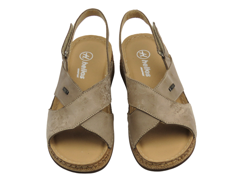 Skórzane sandały damskie na rzep beżowe Helios Komfort 146