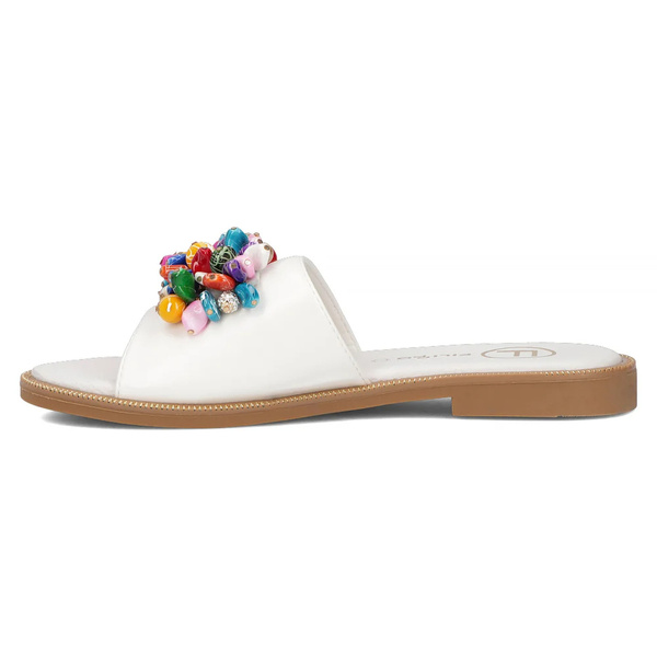 Klapki damskie ze skórzaną wkładką - Filippo DK6233/24, białe