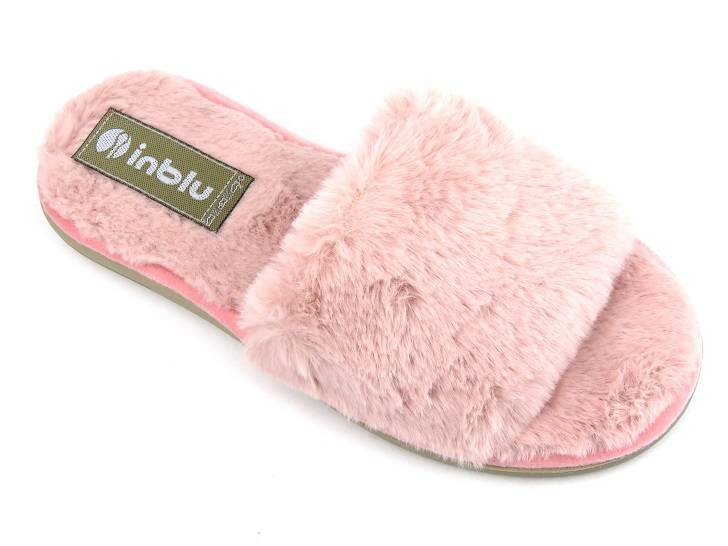 Futerkowe kapcie damskie bez noska - INBLU EK-05, różowe