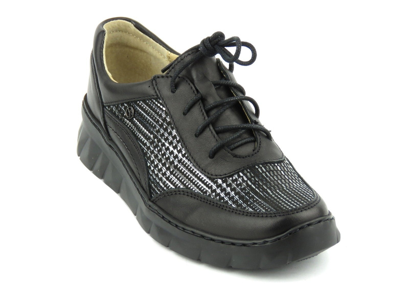 Czarne sneakersy damskie ze srebrnym wzorkiem - Helios Komfort 360