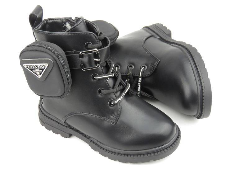 Ciepłe botki, trapery dziecięce z wełną - MISS E 5252, czarne