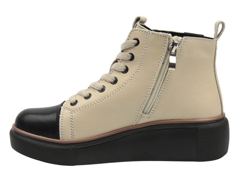 Skórzane trzewiki, trapery damskie beżowe Nika Komfort H-218