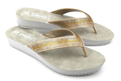 Japonki damskie z ozdobnymi paskami - Inblu BM-64, beżowe