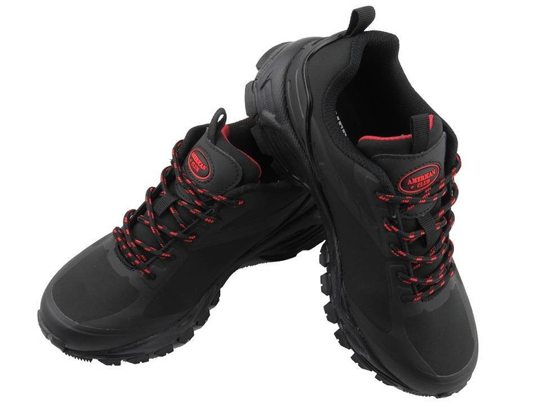Trekkingi męskie młodzieżowe czarno-czerwone American Club Softshell HL 18/21