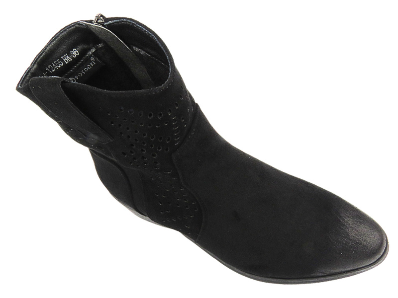 Ażurowe botki na delikatnym obcasie czarne Potocki 24-12455