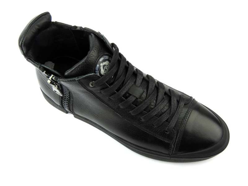 Skórzane sneakersy, trzewiki męskie za kostkę - JOHN DOUBARE M5761-1, czarne