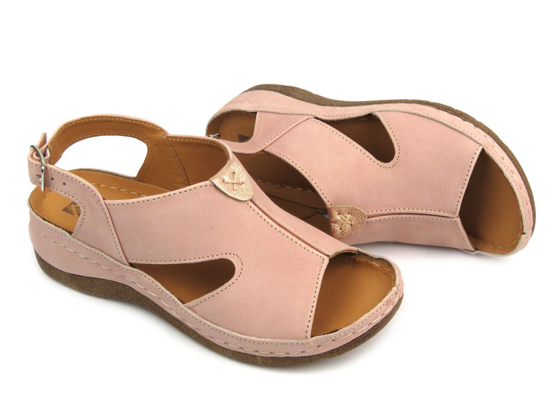 Skórzane sandały damskie - Kampa K94S2, łososiowe