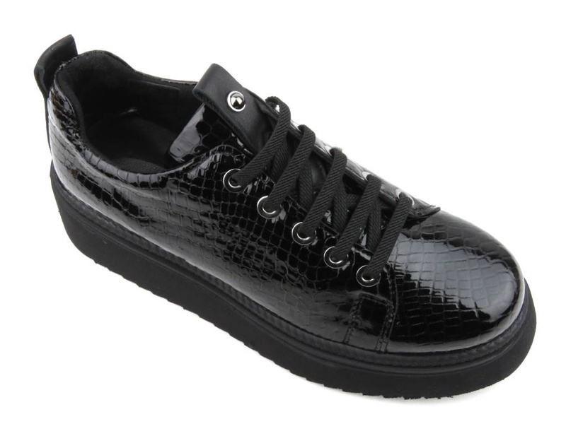Sneakersy damskie na platformie - VENEZIA D23KA3360, czarne