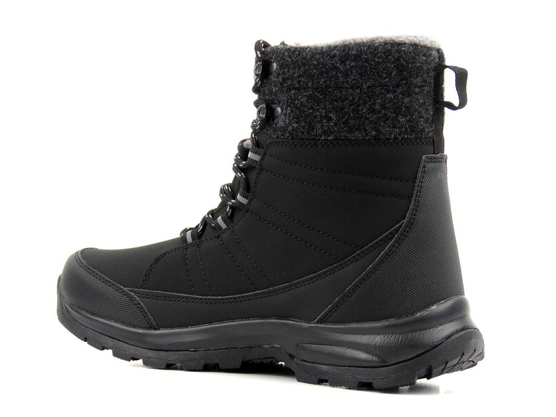 Śniegowce, buty zimowe damskie z materiałem Softshell - DK TECH 2104, czarno-szare
