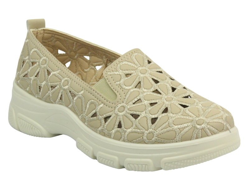 Ażurowe półbuty damskie - Unisoft 23PB02-5592, beżowe