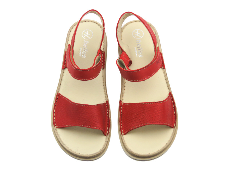 Skórzane sandały damskie na rzep czerwone Helios Komfort 127