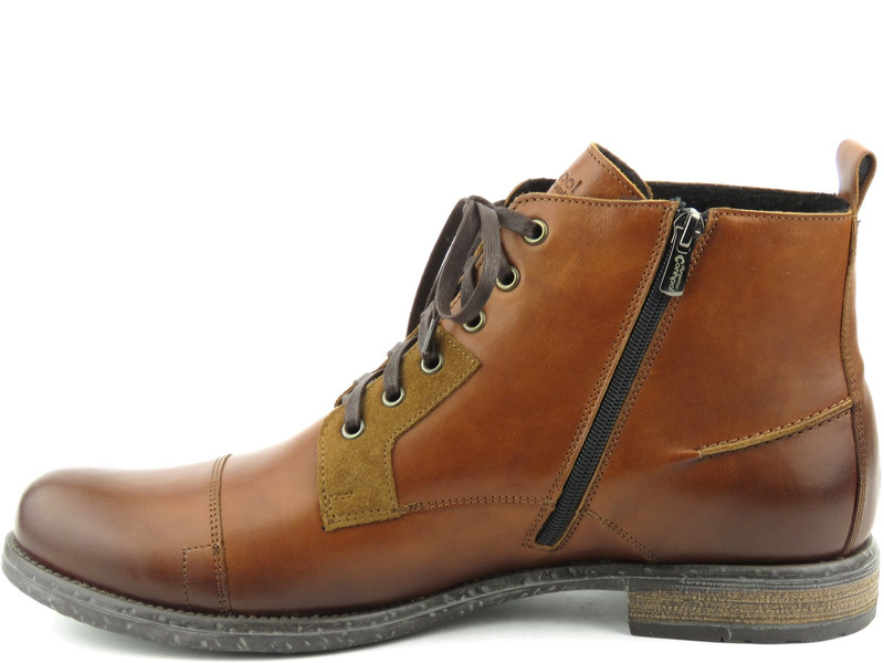 Skórzane trzewiki męskie z ociepleniem - Conhpol 1900, brązowe