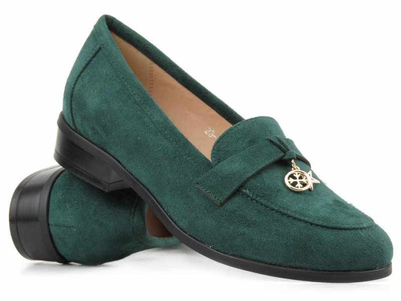 Półbuty, loafersy damskie Potocki 23-12097, zielone