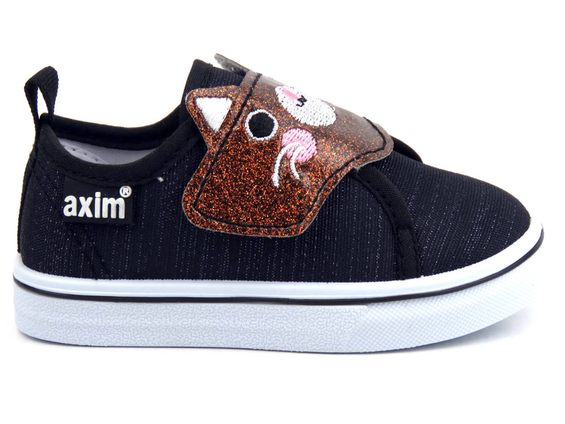 Wygodne trampki dziecięce z kotkiem na cholewce - AXIM 22102, czarne