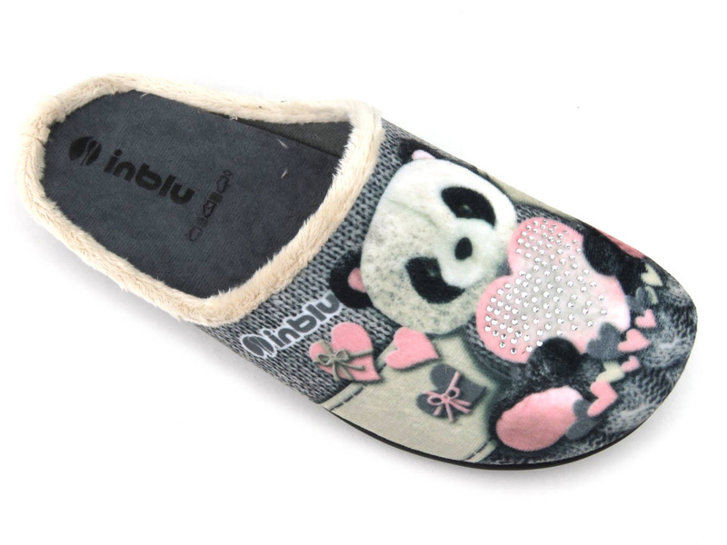 Miękkie kapcie damskie z pandą - INBLU 155D209, szare