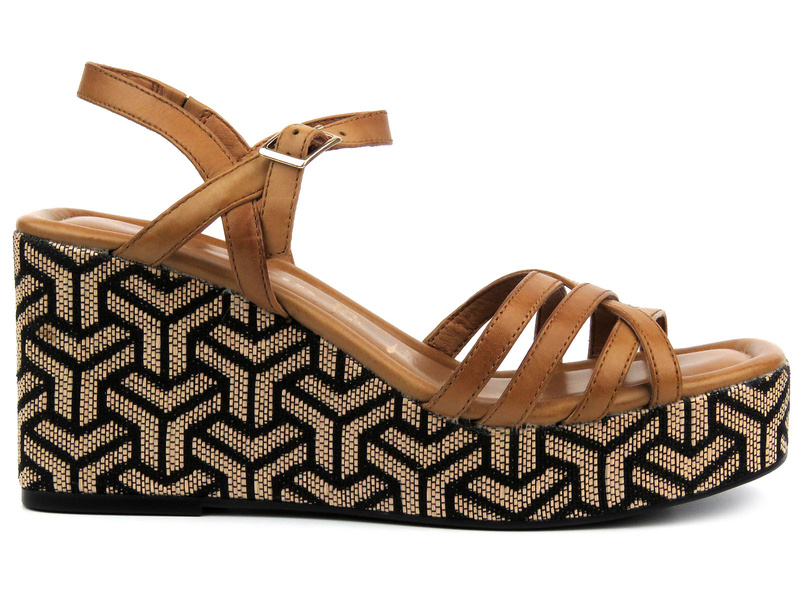 Sandały damskie na koturnie - TAMARIS 1-28014-42, brązowe