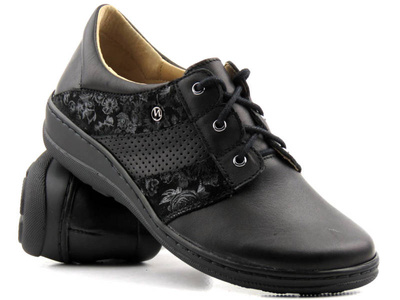 Skórzane półbuty damskie polskiego producenta HELIOS Komfort 399, czarne