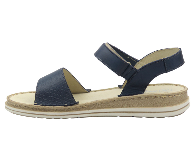 Skórzane sandały damskie na rzep granatowe Helios Komfort 127