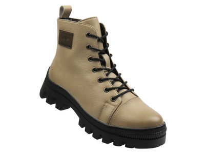 Skórzane botki damskie khaki Cambell 25-19370