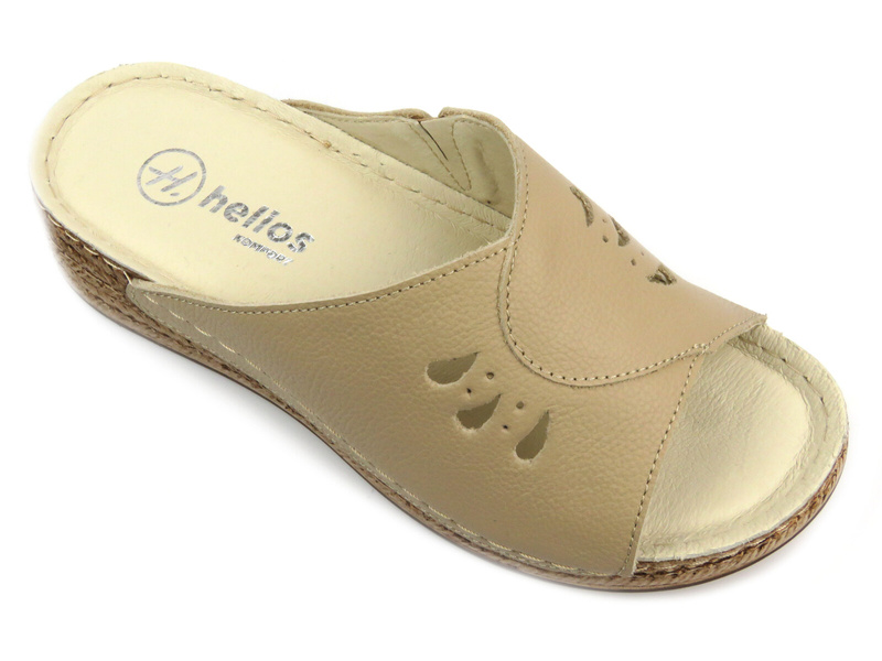 Skórzane klapki damskie - Helios Komfort 137, ecru
