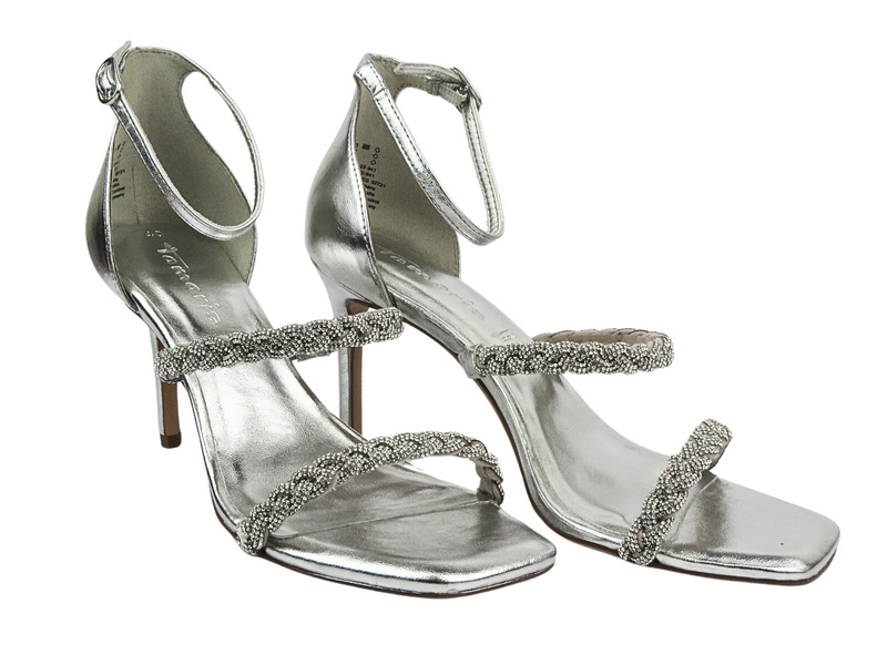 Eleganckie sandały damskie na szpilce - Tamaris 1-28035-42, srebrne