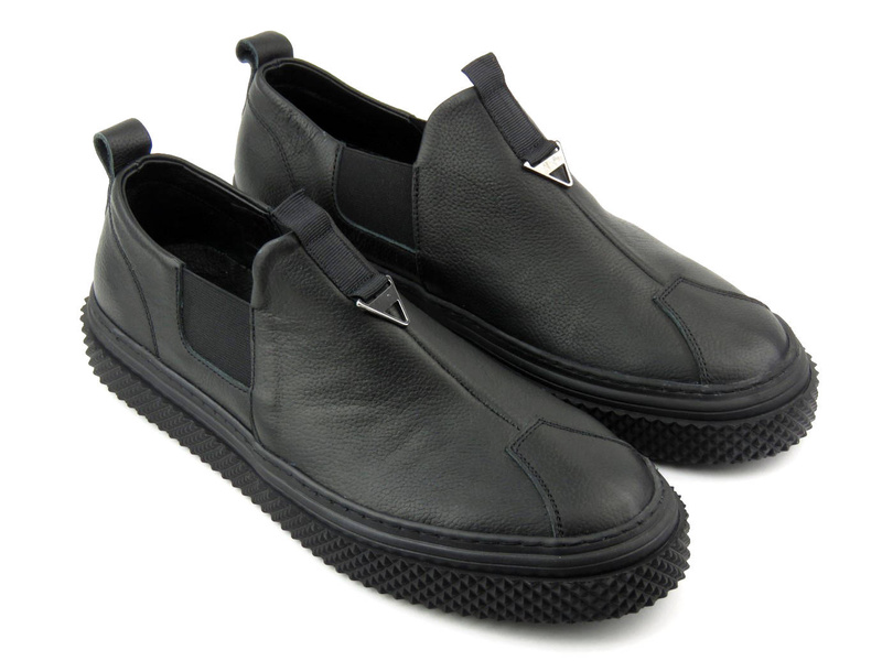 Skórzane półbuty męskie slip on - VENEZIA 10019, czarne