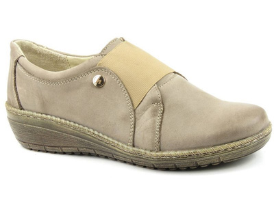 Skórzane półbuty damskie z gumką - HELIOS Komfort 324, beżowe