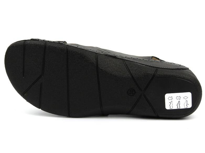 Skórzane sandały damskie na platformie - HELIOS Komfort 134, czarne