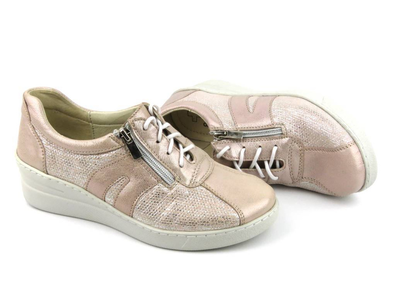 Skórzane sneakersy, półbuty damskie Helios Komfort 377, różowe