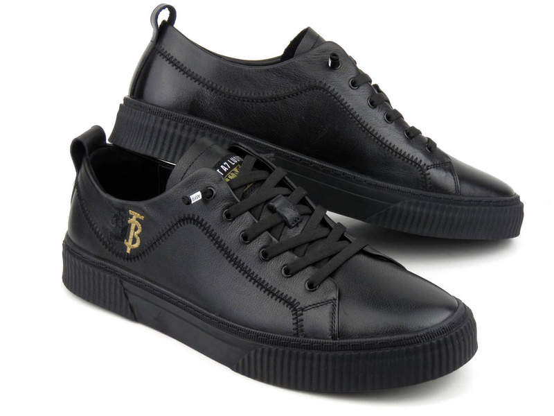 Skórzane sneakersy męskie - JOHN DOUBARE A921-1, czarne