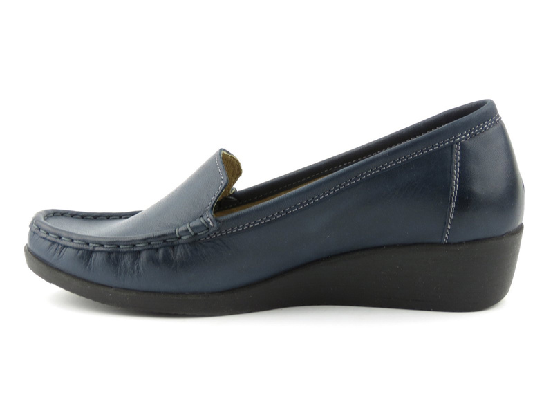Mokasyny damskie na koturnie Helios Komfort 4020, granatowe