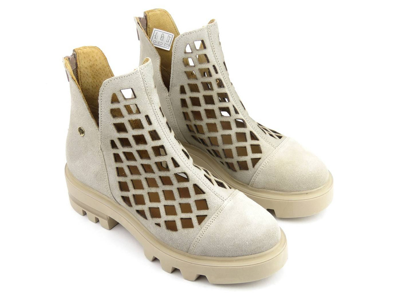 Lekkie botki damskie, workery wiosenne - MACIEJKA 05481, beżowe