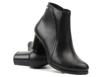 Botki na obcasie ze skóry naturalnej - AGXBUT 600, czarne